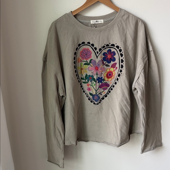 NATURAL LIFE Tops - NWT Natural Life Heart Floral Sweatshirt Oversized Exposed Seams Boho Size XL